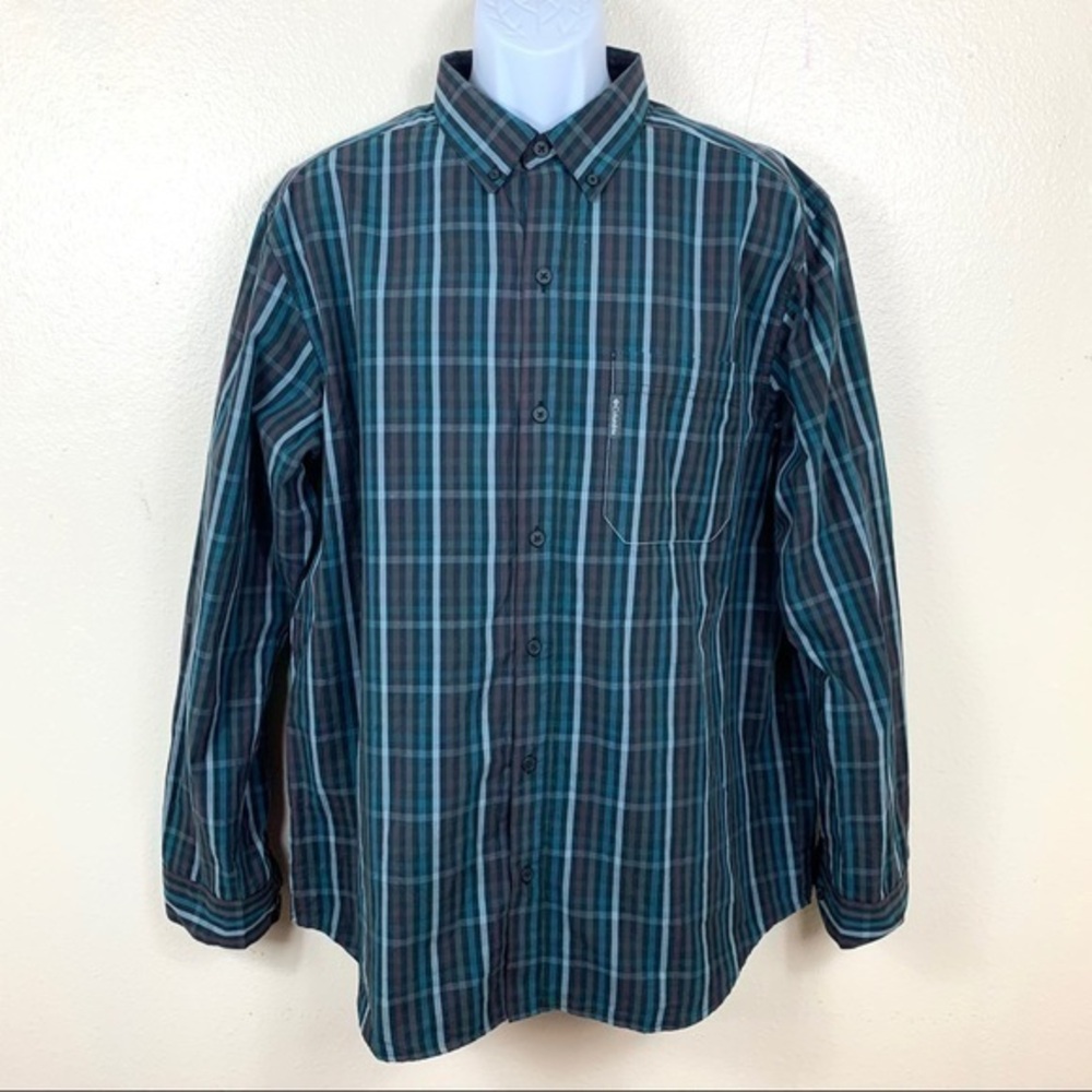 Columbia Men’s CaSual Shirt blue plaid Sz L